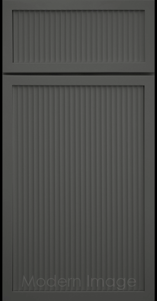 Gun Metal color Arcadia Cove Cabinet Door featuring a Narrow Frame and Fluted Center Panel.